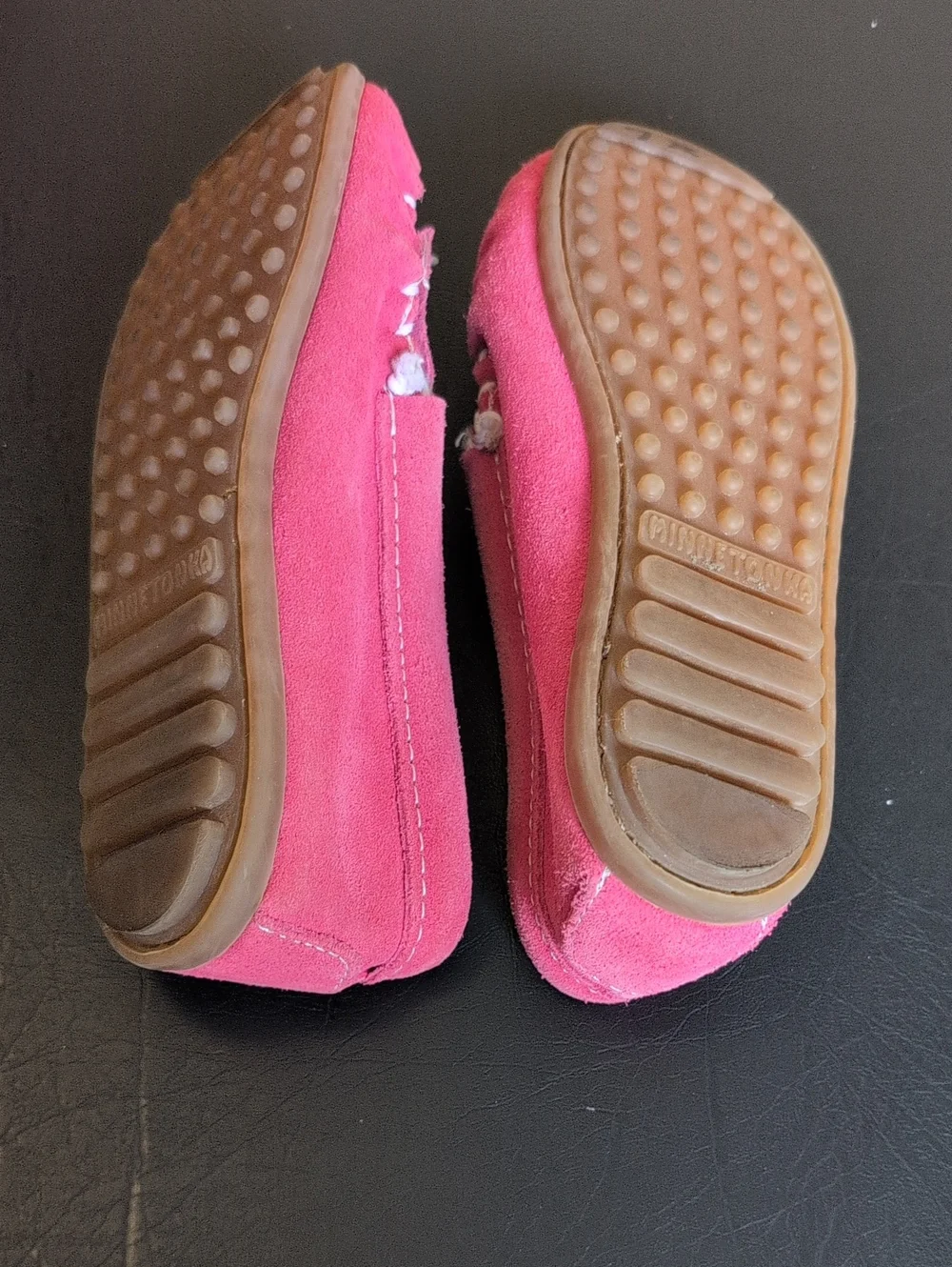 Minnetonka Pink Beaded Suede Moccasin Flats